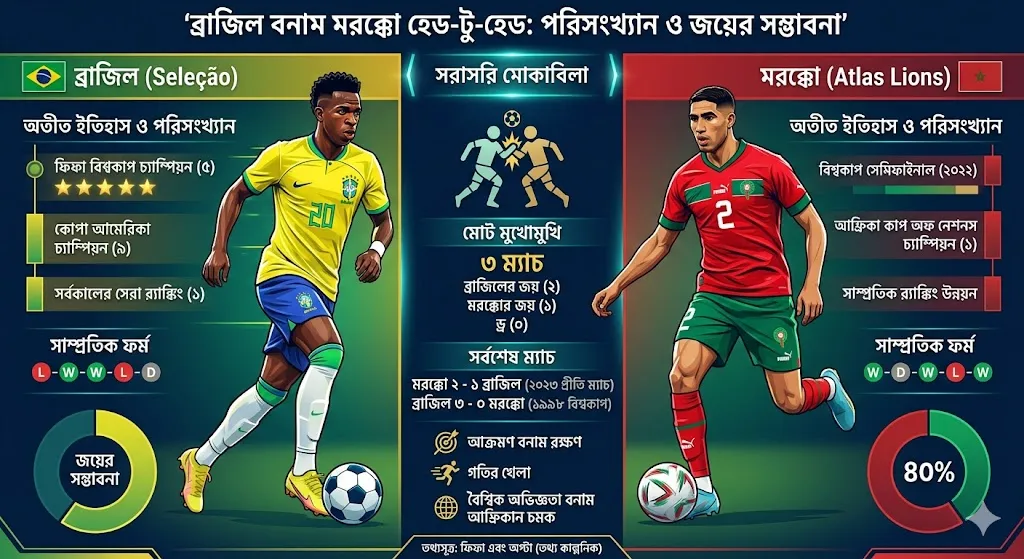 ব্রাজিল বনাম মরক্কো হেড-টু-হেড: পরিসংখ্যান ও জয়ের সম্ভাবনা